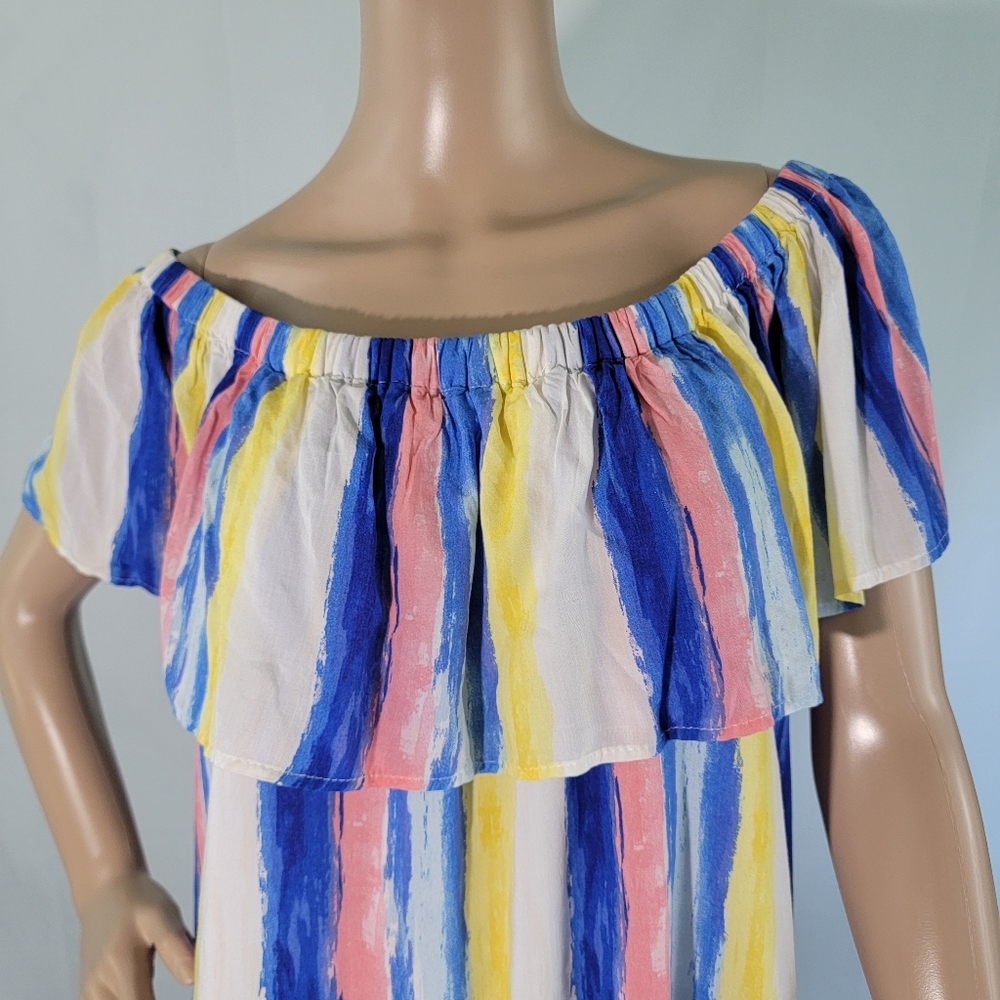 Umgee Yellow and Blue Ruffled Off-the-Shoulder Sundress - Picture 2 of 12